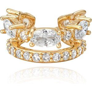 14K Gold Plated White Zircon Diamond Turquoise Cuffs Non Piercing Earrings